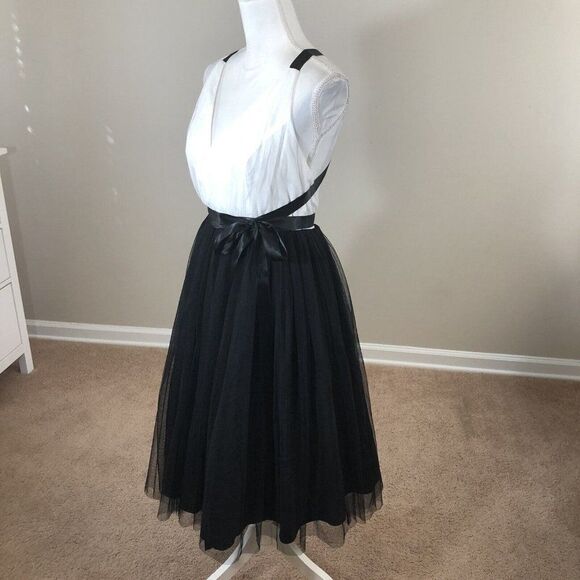 Asos Tulle Dress Size 8 Black White Ballerina Prom Fairie Ribbon Wrap Bodice - Picture 7 of 12